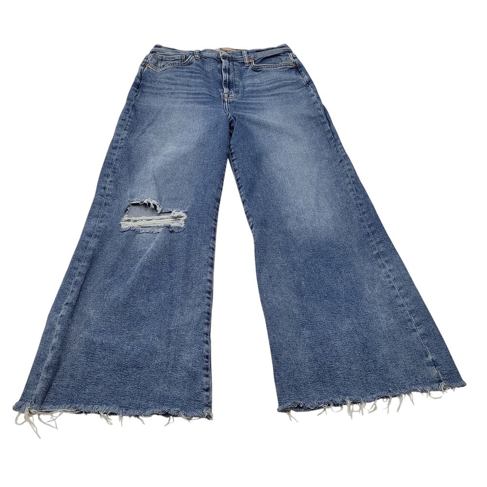 7 for all Mankind Ultra high rise cropped crop Jo wide leg jeans raw hem 30